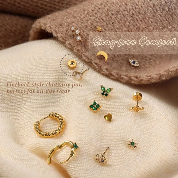 25PCS Hypoallergenic Gold-Plated Surgical Steel Stud and Hoop Earrings for Sensi - Picture 4 of 6